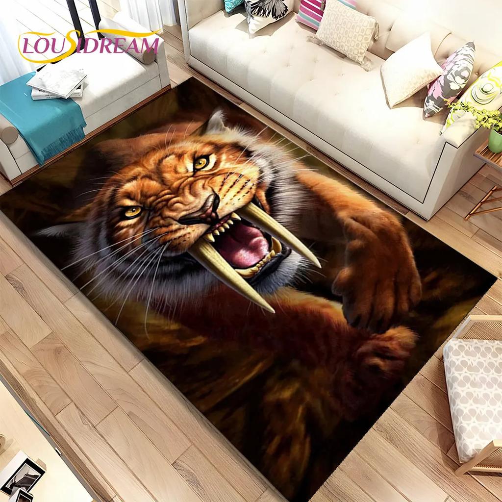 Beast Animal Tiger,Sabretooth Cartoon Area Rug,Carpet for Home Living Room Bedroom Sofa Doormat Kitchen Decor,Non-slip Floor Mat