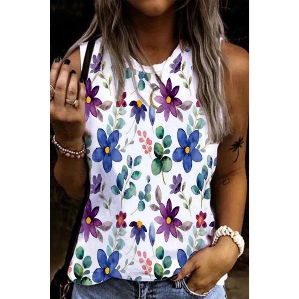Letní Květina Vážka 3D Tisk Tílka Dámská Móda Streetwear Oversized O-Výstřih Vesta Bez Ramínek Bez Rukávů Dámské Tílko