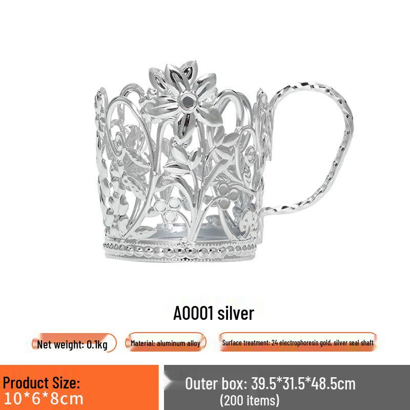 Kovaný železný jednorázový držák na kelímky a izolovaná podložka pod čaj se stříbrnou krajkou