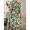 IHUASU Women's Summer Fashion Printed V-Neck Short Sleeve Loose Midi Dresses