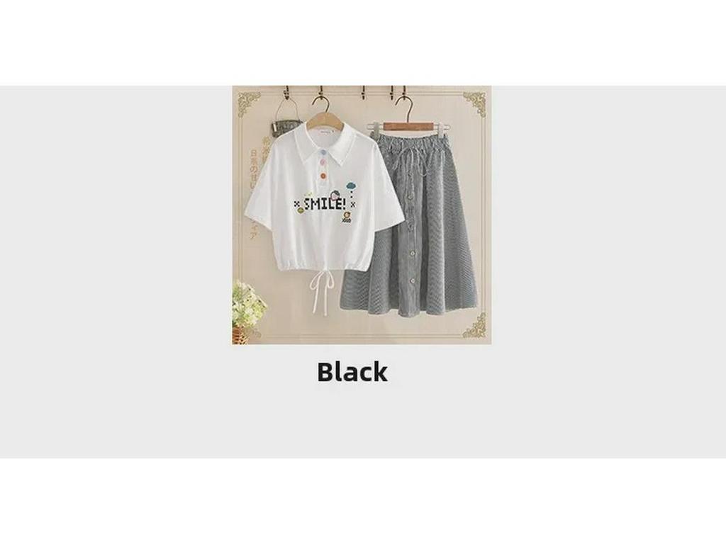 Sweet Junior High Summer Polo Shirt & High-Waist Skirt Set