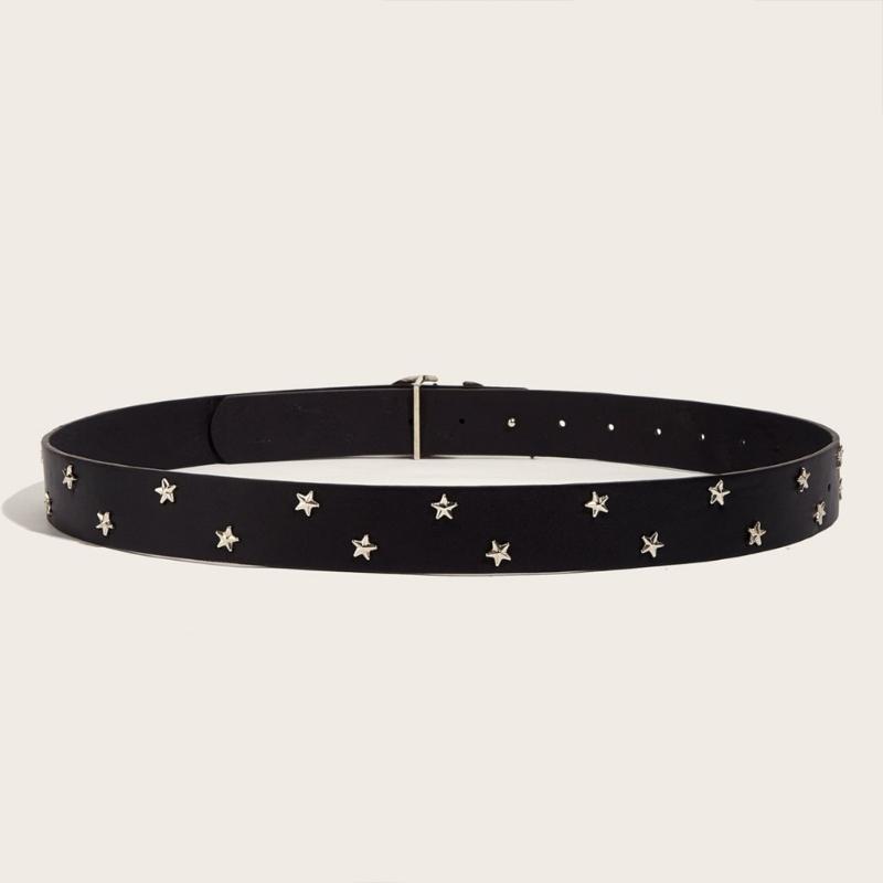 Classical Black Waistband Adjustable Belt With Star Rivets Studded For Women Daily Wear And Outdoor Activity