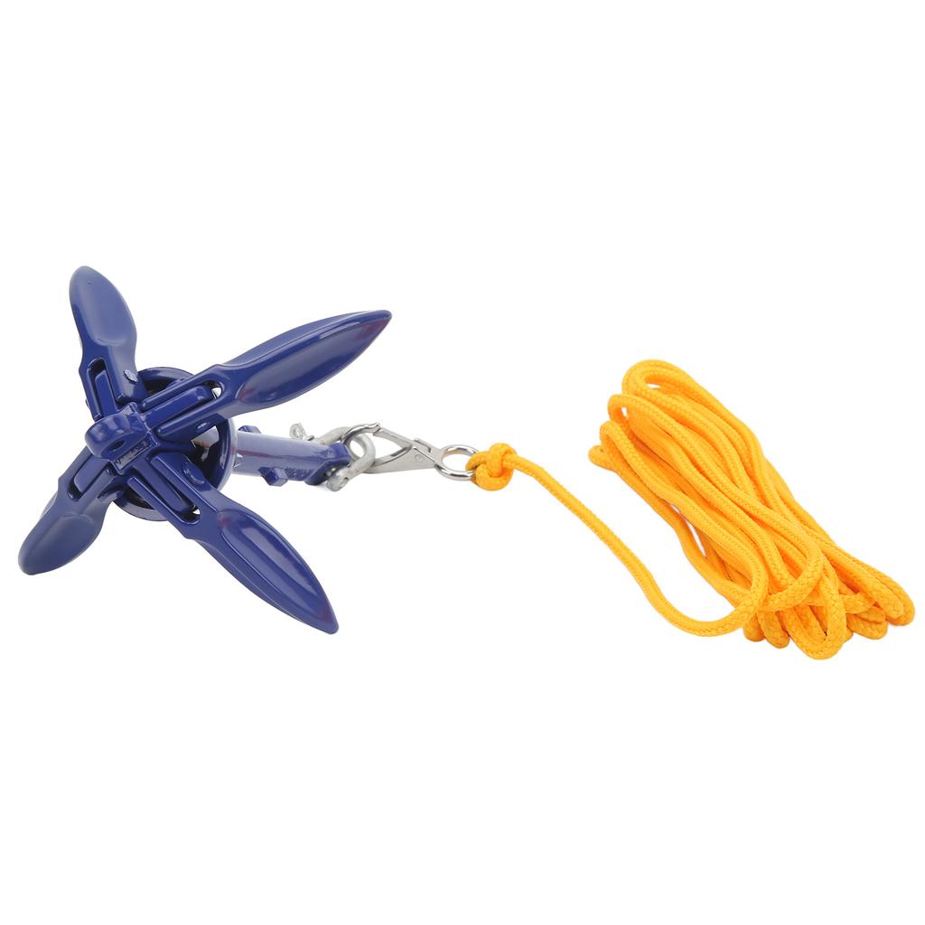 Marine Anchor Blue Aluminium Foldable Boat Kayak Anchor with Yellow Rope for Fishermen