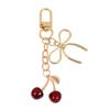 Elegant Pastoral Gold & Silver Chain Bowtie Faux Cherry Keychain Charm