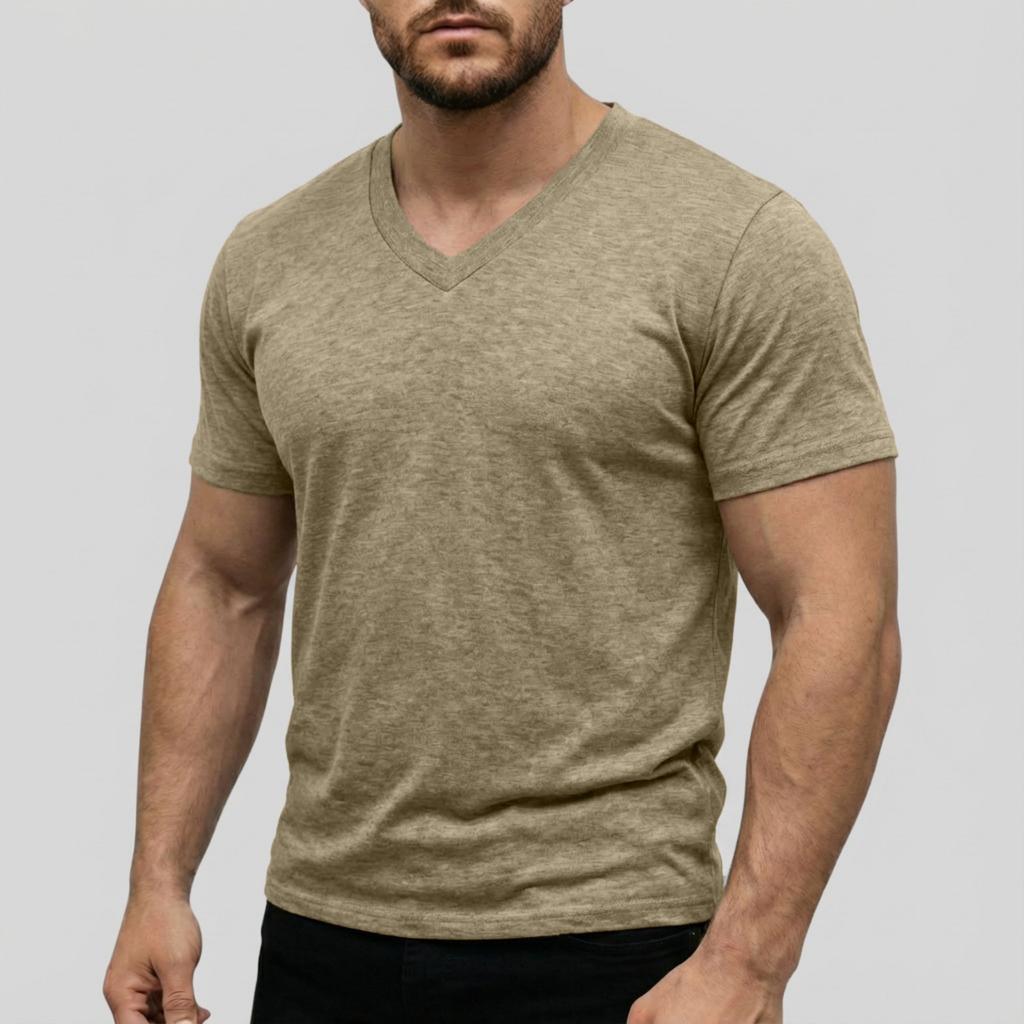 Herren Casual -farbig Elastisches Gewebe Kurzärmlig Rundhals Oberteil