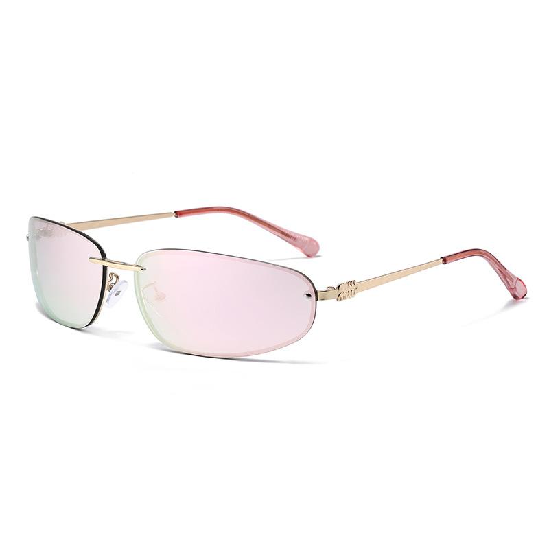 Oval rimless high-end retro sunglasses