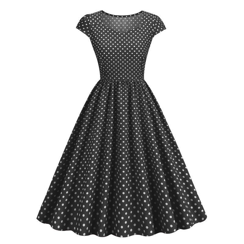 QICED Fashion Summer Spring Short Sleeve Casual Dresses S чёрный