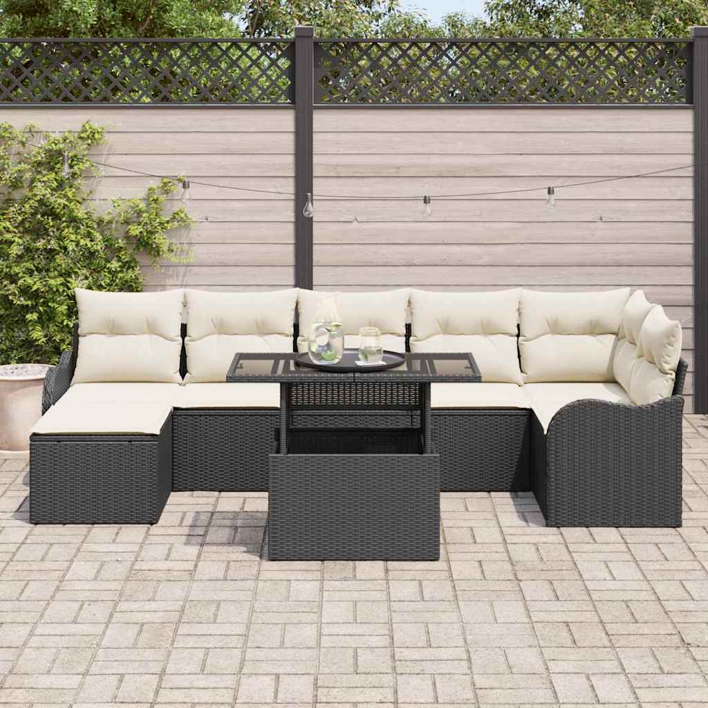 Garden Sofa Set with Cushions 8 pcs Black Poly Rattan