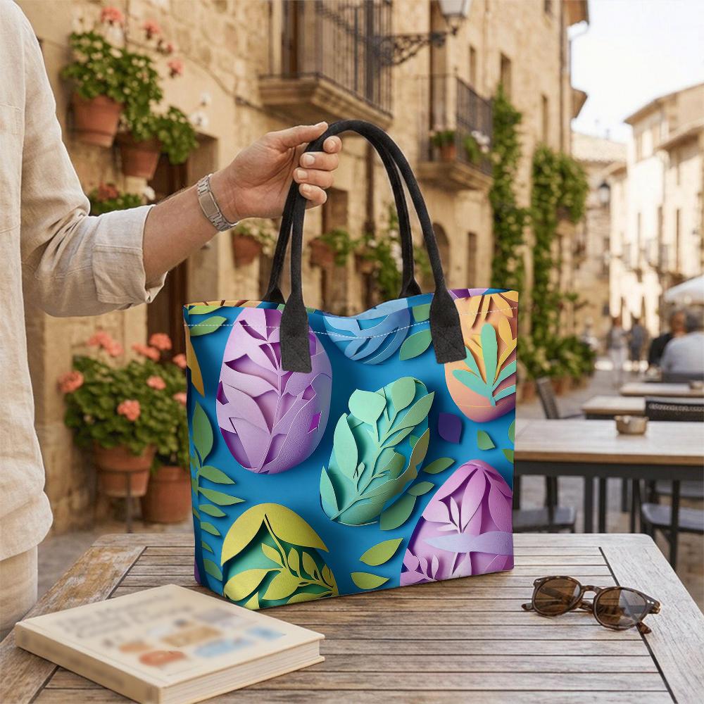 Colorful Leaf Pattern Tote Bag Large Capacity Shoulder Handbag for Daily Use