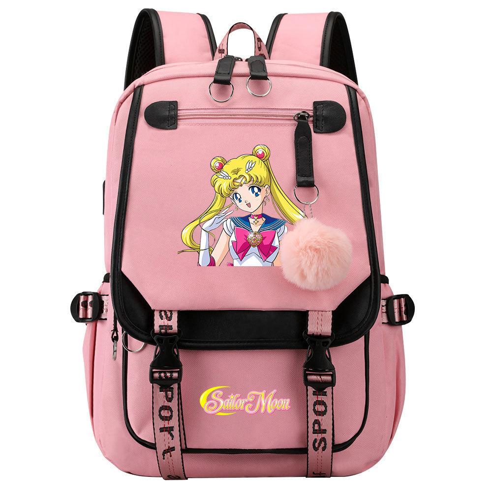 Schoolbag Unisex Kids New Anime Sailor Moon Usb Teen School Bag Men's And Women's Webbing Flip Backpack