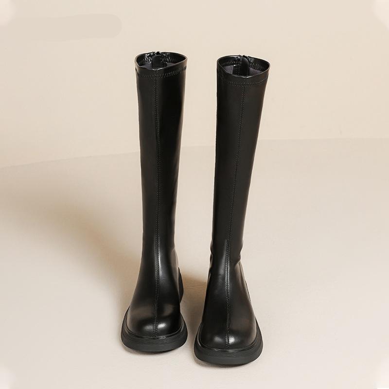 New elastic thin boots fashionable thick-soled knight boots rear zipper long boots slim high boots