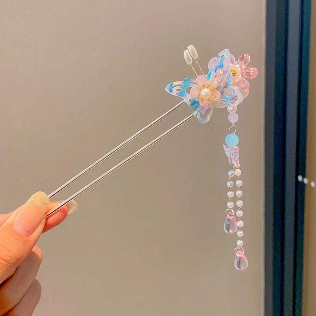 Elegant Chinese Style Hair Accessories Vintage Spring Flower Element Hairpins Light Luxury Tassel Hair Stick For Women Girls