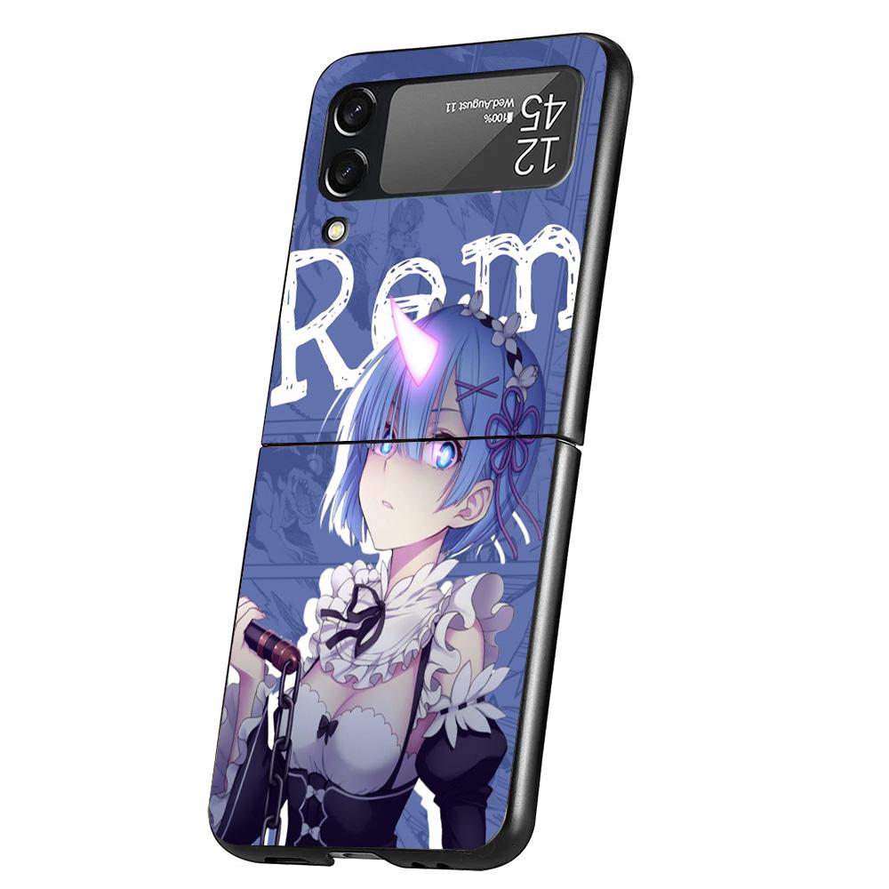 R-Rem Re Zero Anime Cover Phone Case For Samsung Galaxy Z Flip 7 6 5 4 3 5G Flip7 Flip6 Flip5 Flip4 Flip3 Black Fundas Shell