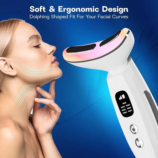 Skin Lift Device Anti-Aging Face  Neck Massager Reduces Wrinkles, Puffiness Double Chin 7 Color LED Light Therapy