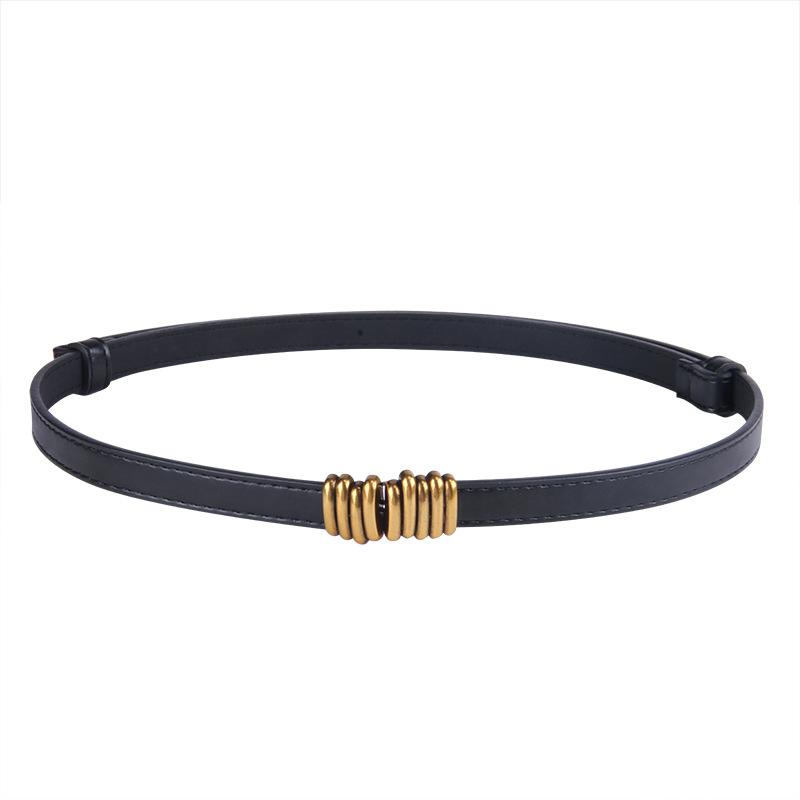 PU Leather Thin Retro Belts Gold Buckle Adjustable Women Belts Fashion Wild Skinny Waistbands Dress Jeans Pants Decorative Strap