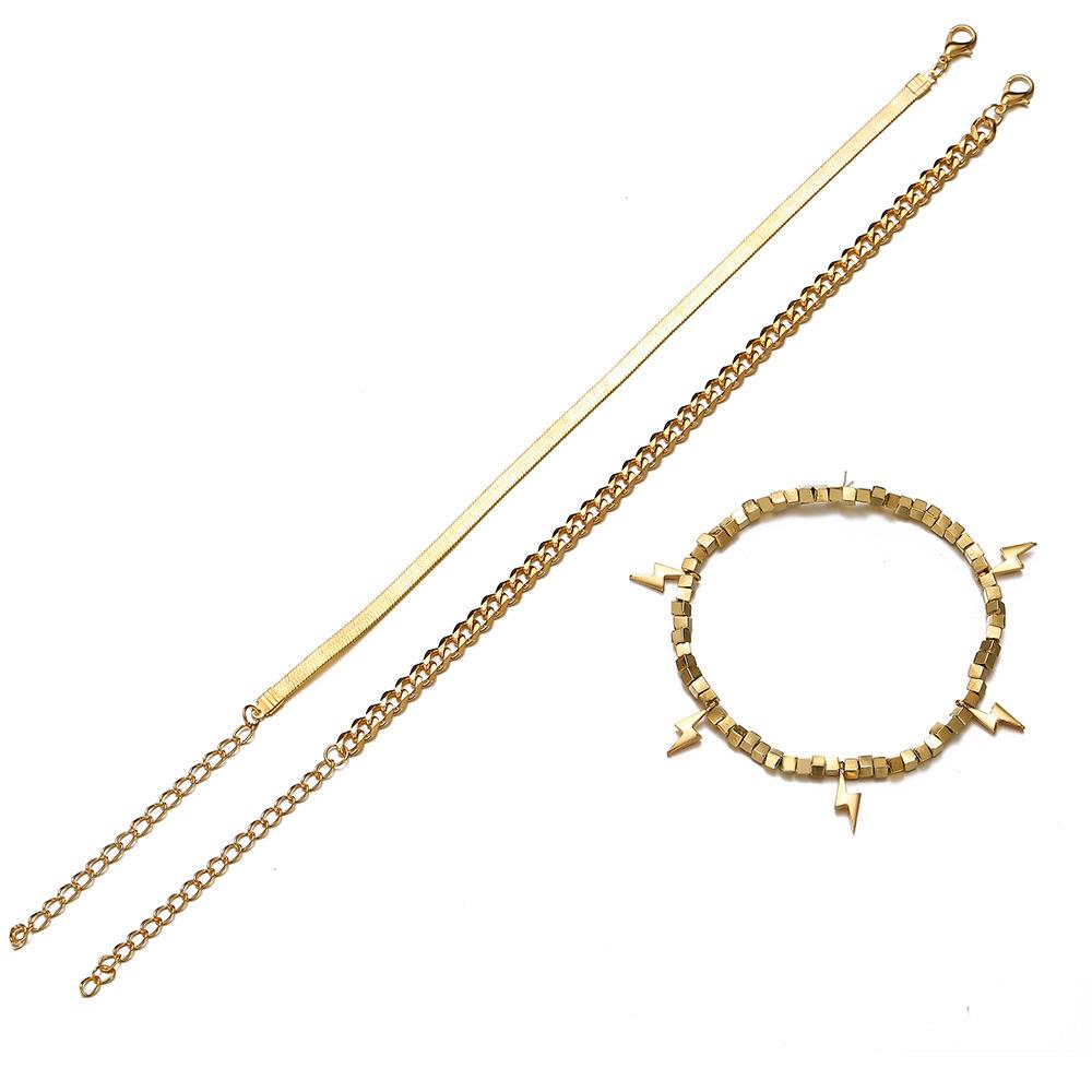Personalized Geometric Lightning Pendant Multi-piece Beach Anklet Creative Alloy Multi-layer Golden Anklet