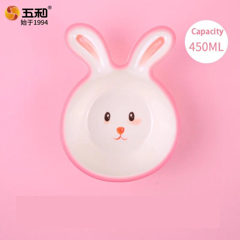 Pink Bunny Baby's Tableware Anti-scald Double-eared Plate Rabbit Shaped Complementary Food Bowls Anti-Fall Cartoon Dinner Plates