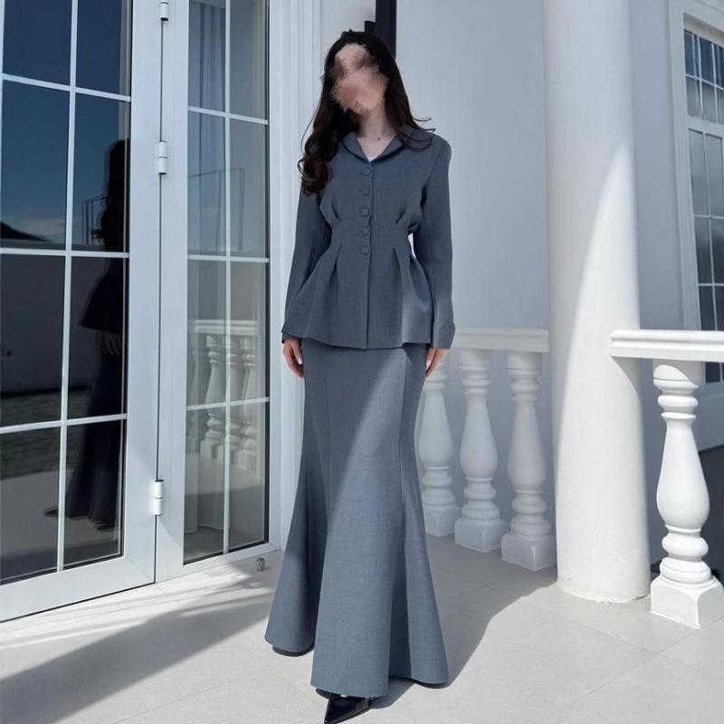 European and American cross-border 2005 autumn suit elegant women's slim fit fashion versatile matching exquisite top fishtail skirt