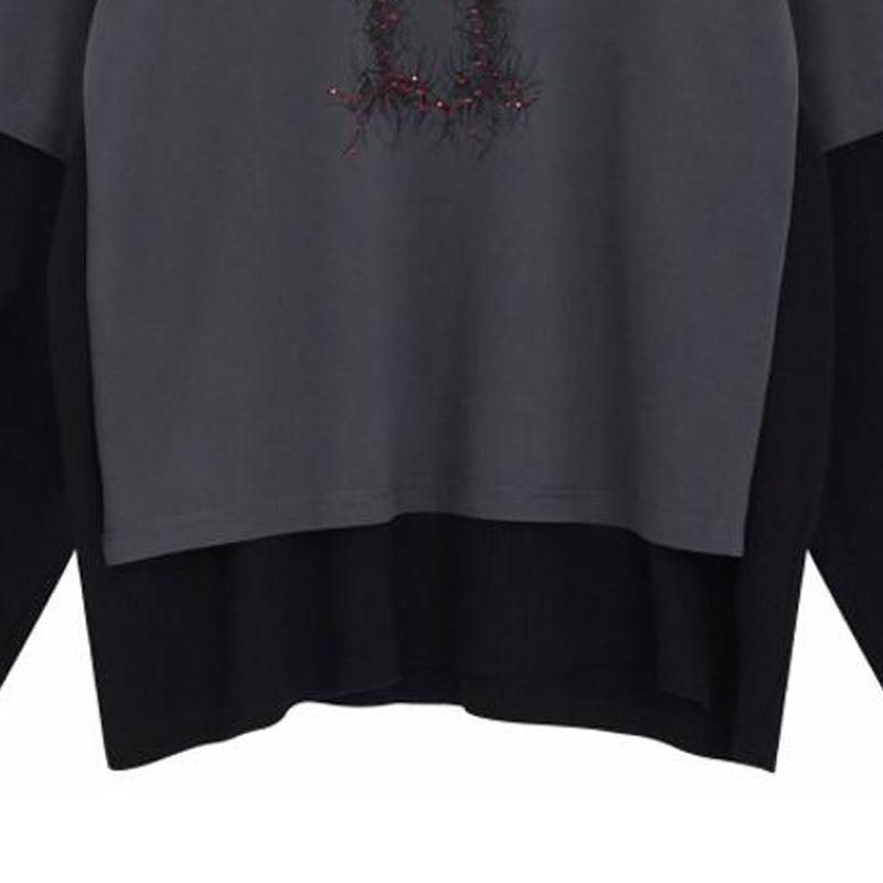 We11done Ss24 Printed Round Neck Layered Long Sleeve T-Shirt Unisex Tops Gray WD-TT1-24-850-U-GY