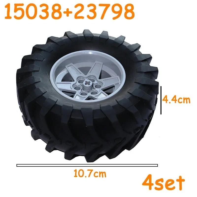 Non-Toxic Technical Tire Wheel Cross Hole Set Car Truck Wheels Hub Bricks Moc Motorcycle Tyre & Rim Construction Building Blocks Toys