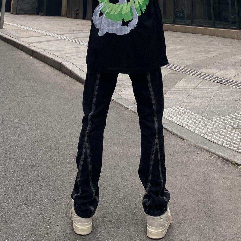 Evropská a americká vibrace ve stylu retro prošívání džíny pánské high street rovná trubka volný design smysl pro výklenek smažené pouliční kalhoty