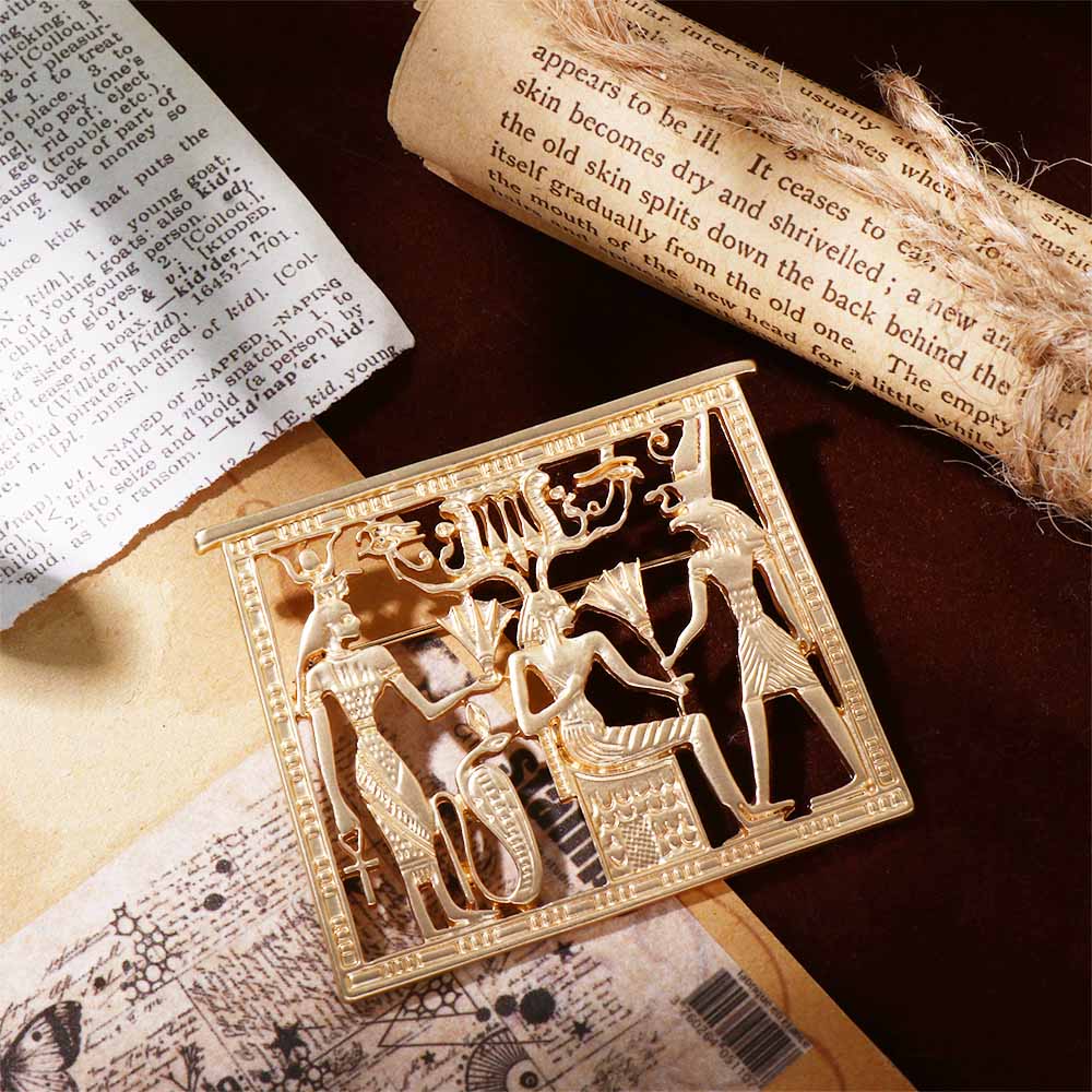 Men Women Metal Geometric Egypt Portrait Rectangle Hollow Corsage Jewelry Accessories Brooch Pins