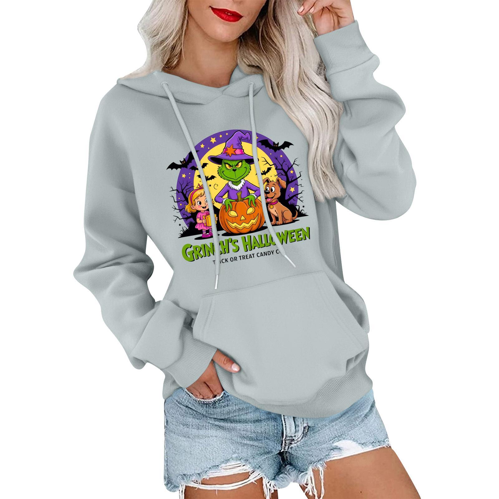 

Женский модный, расслабленный и удобный свитер с круглым вырезом и капюшоном, с длинными рукавами и рождественским принтом, теплый свитер M