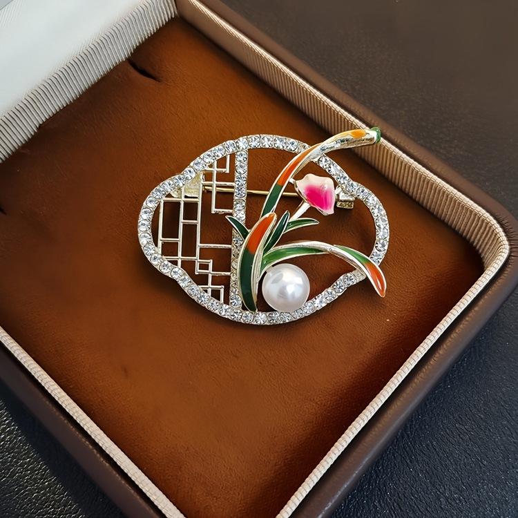 Classical Orchid Pane Brooch Female High-End Sense High-End Niche Brooch National Style Pearl High-End Pin Wholesale Accessories