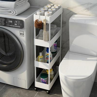 SVOHZAV Kitchen Wagon Gap Storage with Casters 13cm 18cm 22cm Plastic Bottle Rack Next To Refrigerator Washroom Storage Gap Rack 3 Tiers 4 Tiers Slim