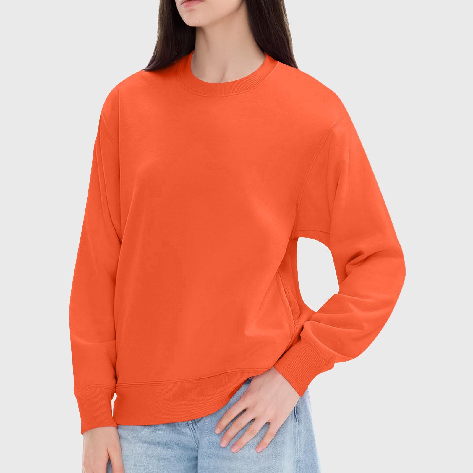 

Женские топы с круглым вырезом, хлопковая женская повседневная модная блузка с длинным рукавом и круглым вырезом с карманами, пуловер L оранжевый