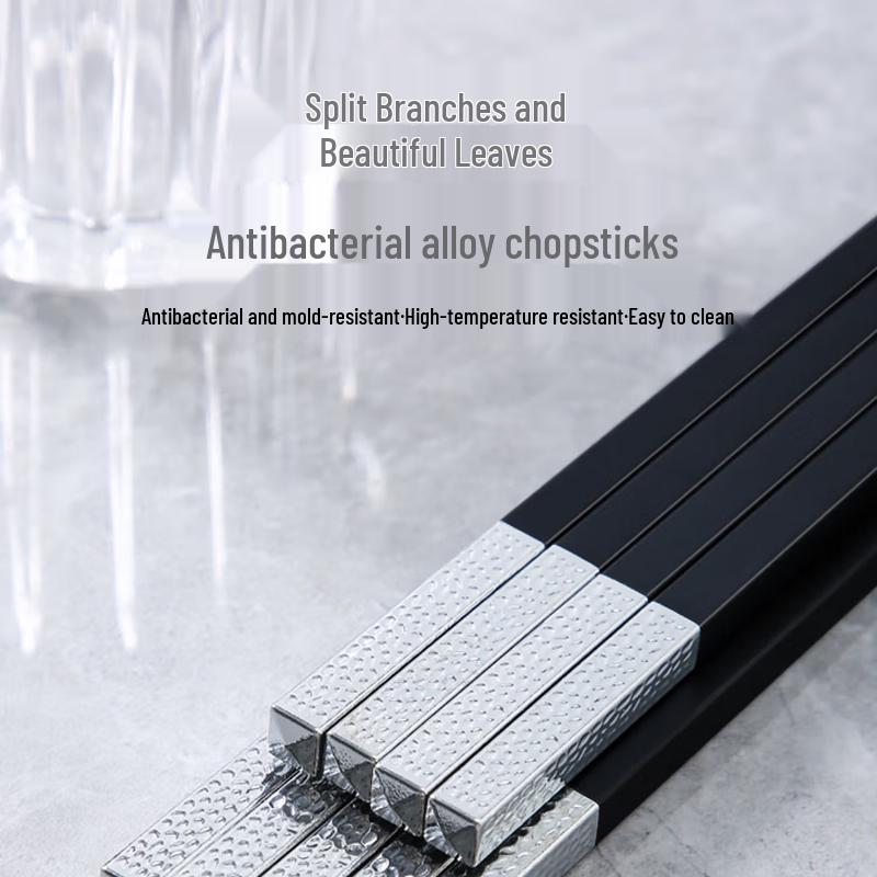 Premium Silver-Tip Antibacterial Alloy Chopsticks 10-Pair Set