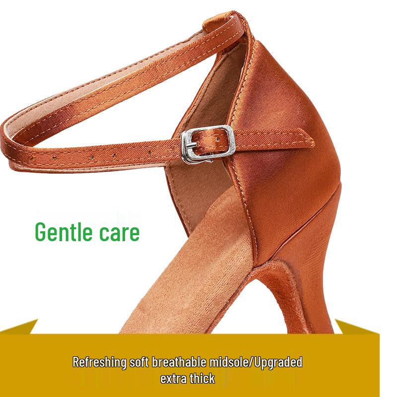 Women's Soft Sole Satin Latin Dance Shoes - Medium Heel, Perfect for Adult and Youth Practice or Professional Standard and Cowboy Dance Styles.