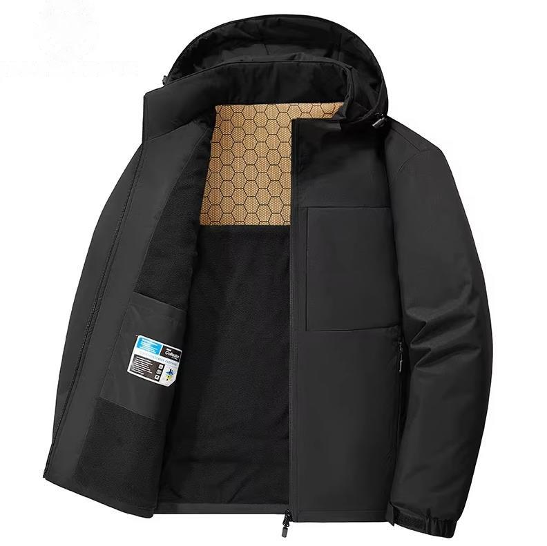 Winter Men Fleece Warm Outdoor Windproof Detachable Hooded Jacket Men Solid Zipper Waterproof Casual Fashion Jacket Male Coat