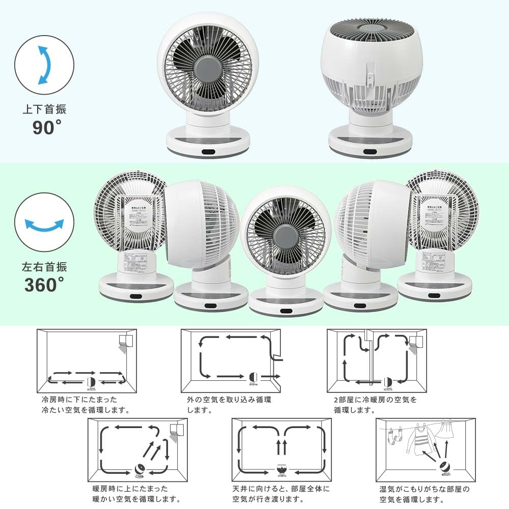 OHM 3D Circulator, FF-CS2515AC-W, 08-1703, for rooms up to 18 tatami mats (approx. 18 sq ft)