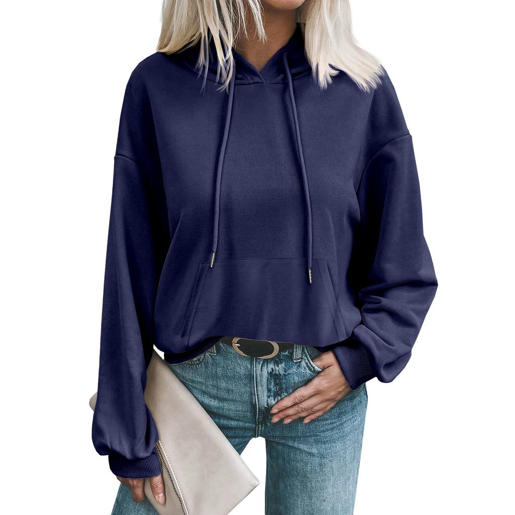 Damen Modischer Herbst und Winter Einfarbig Lässiger Lockerer Kopf Langarm Kapuzenpullover