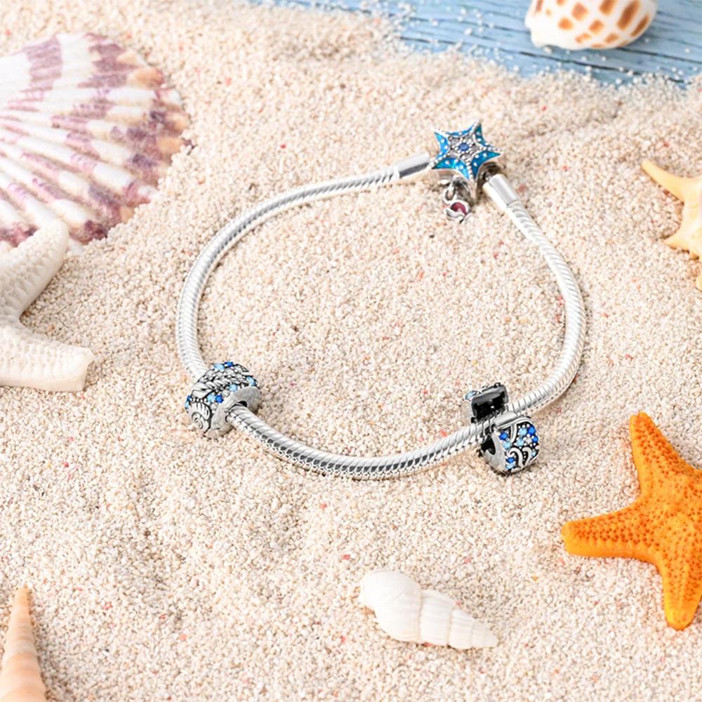Charms Woman Charm Original Copper Blue Stars Snowflakes Box Beads Fit Bracelet Women Diy Gift Accessory Jewelry