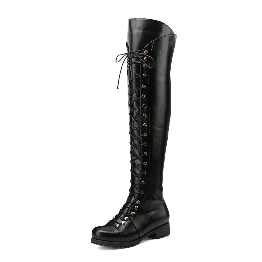 Fashion New Retro Riding Lace-up Women Flat Thigh Boots Western Over The Knee Boots Fashion Women Shoes Round Toe Long Boots Winter 2025