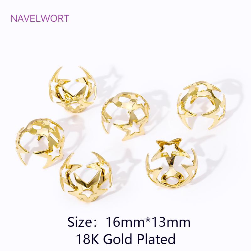 Trendy 18K Gold Plated Brass Hollow Rose/Star Shape Beads Caps Metal Large Beads Caps For DIY Jewelry Making Findings Accessorie