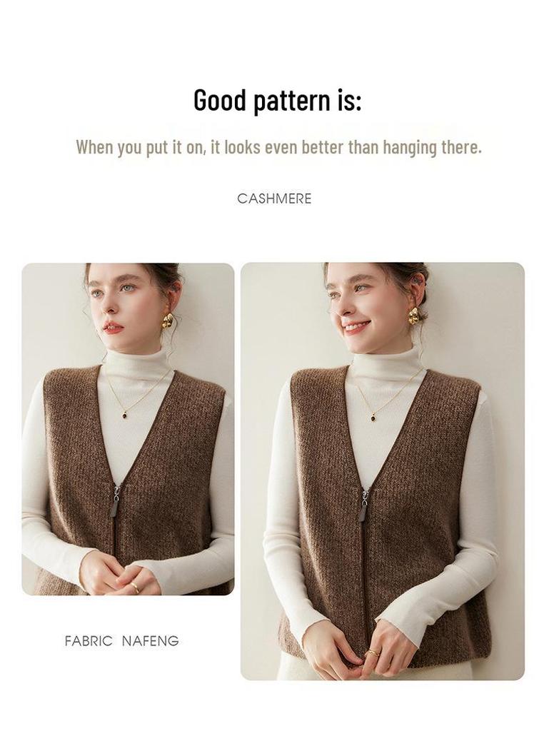 Double-Strand Cashmere Sleeveless Knit Vest - Women's Loose Cardigan