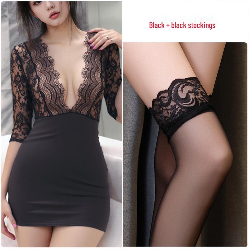 Women's Sexy Lace Lingerie Secretary Uniform Dress Set