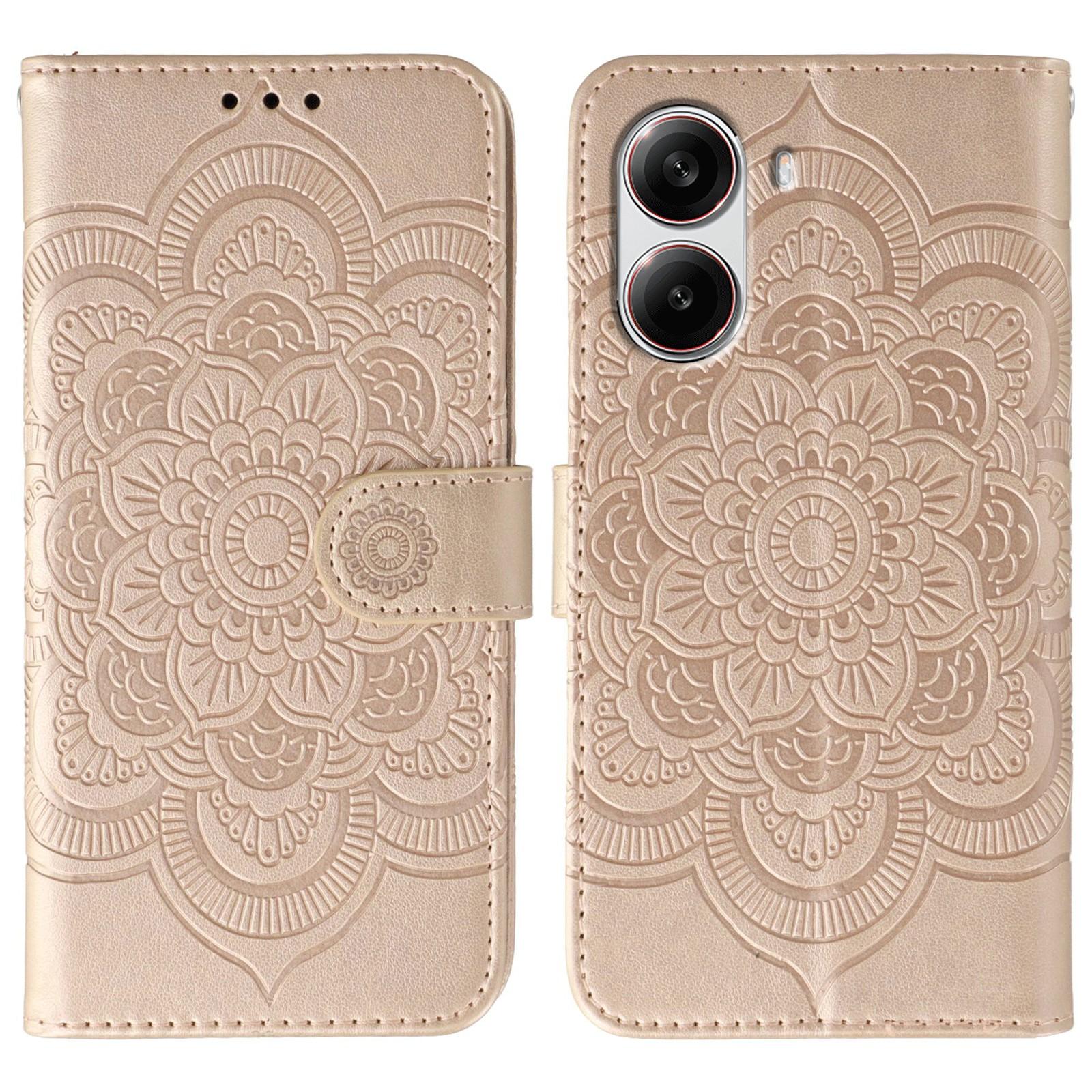 

Чохол для Xiaomi Poco X7 Pro 5G/Redmi Turbo 4 5G зі штучної шкіри з тисненим дизайном мандали, чохол-гаманець для телефону Rose Gold