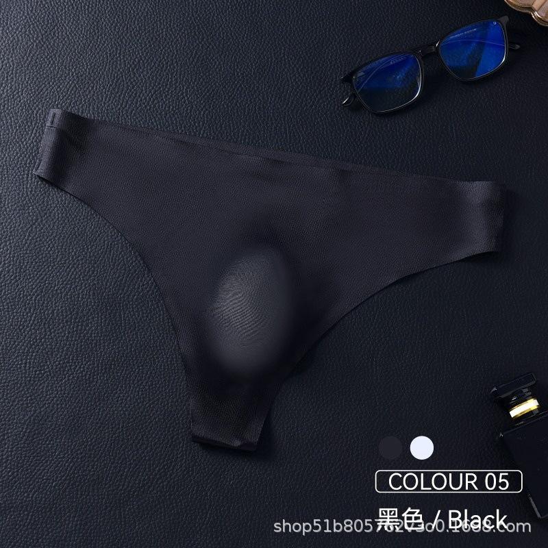 Men s thong one-piece seamless low-rise sexy ice silk t-pants D convex bag thong underwear for men M