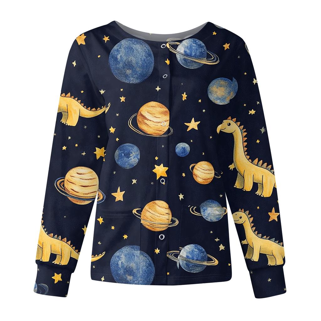 Women's Casual Fashion Long Sleeve Standing Lapel Single Breasted Cute Animal Printed  Workwear Jacket Tops