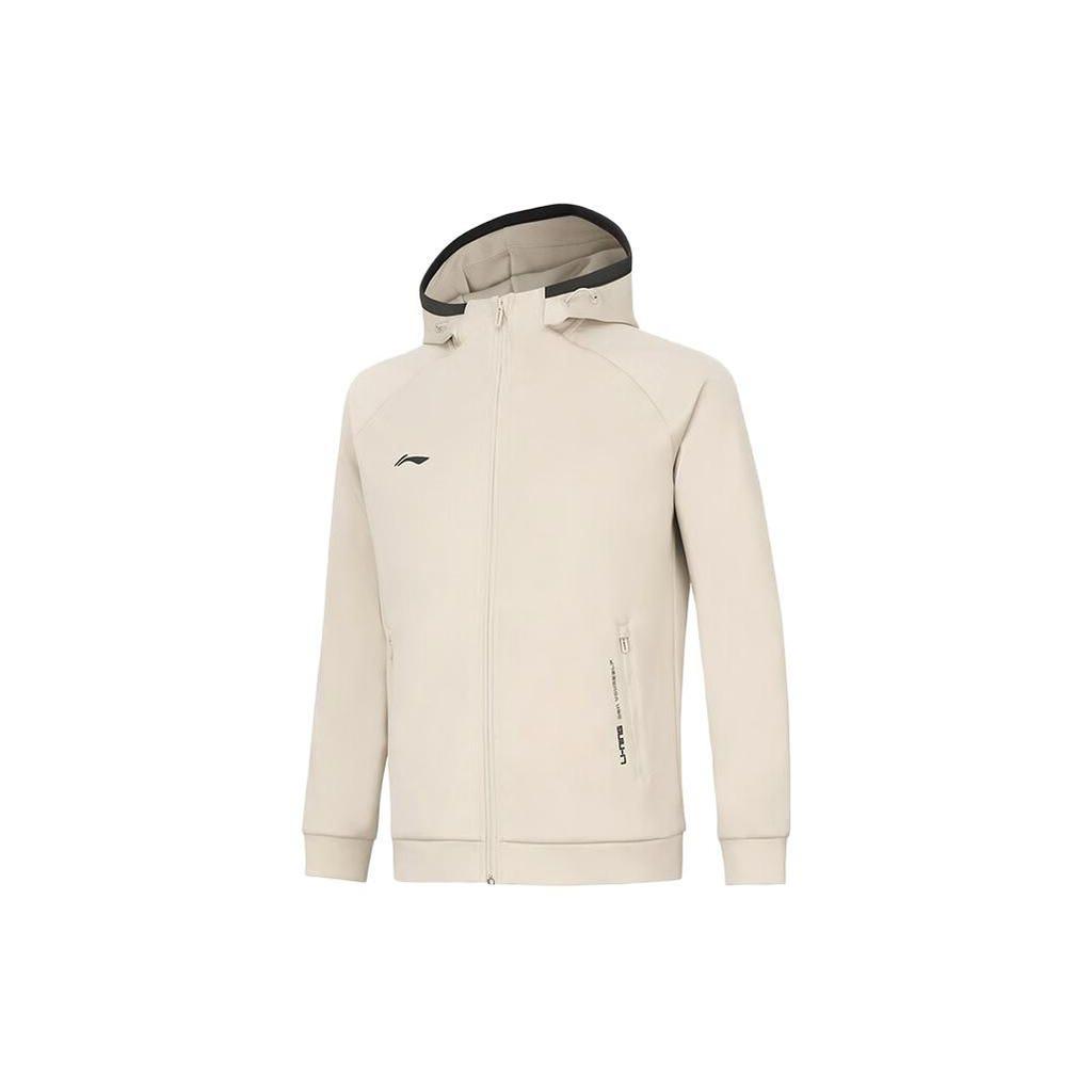 Li Ning Color Block Open Front Sports Long Sleeve Hoodie Men Hoodies Oatmeal-Gray AWDT993-4