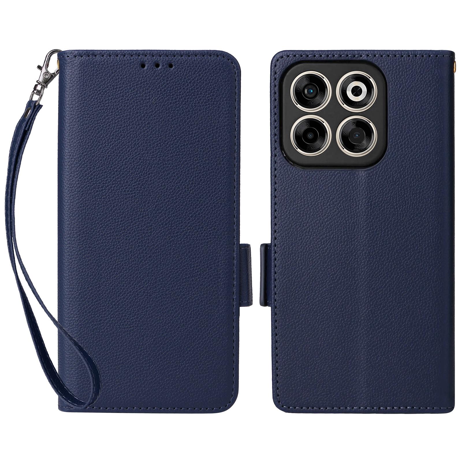 

For ZTE Blade V70/nubia V70 Case with Wrist Strap Litchi Texture PU Leather Wallet Phone Cover Dark Blue
