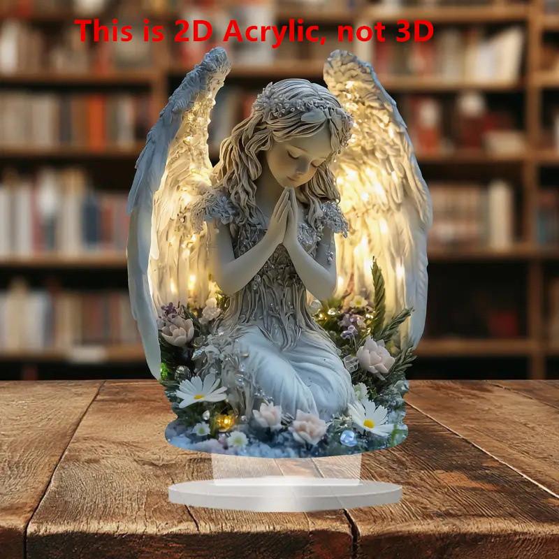 2D Acrylic Radiant Praying Angel Statue - A Calming And Warm Desktop Decoration, Perfect Christmas Gift For Home, Office Or Cafe