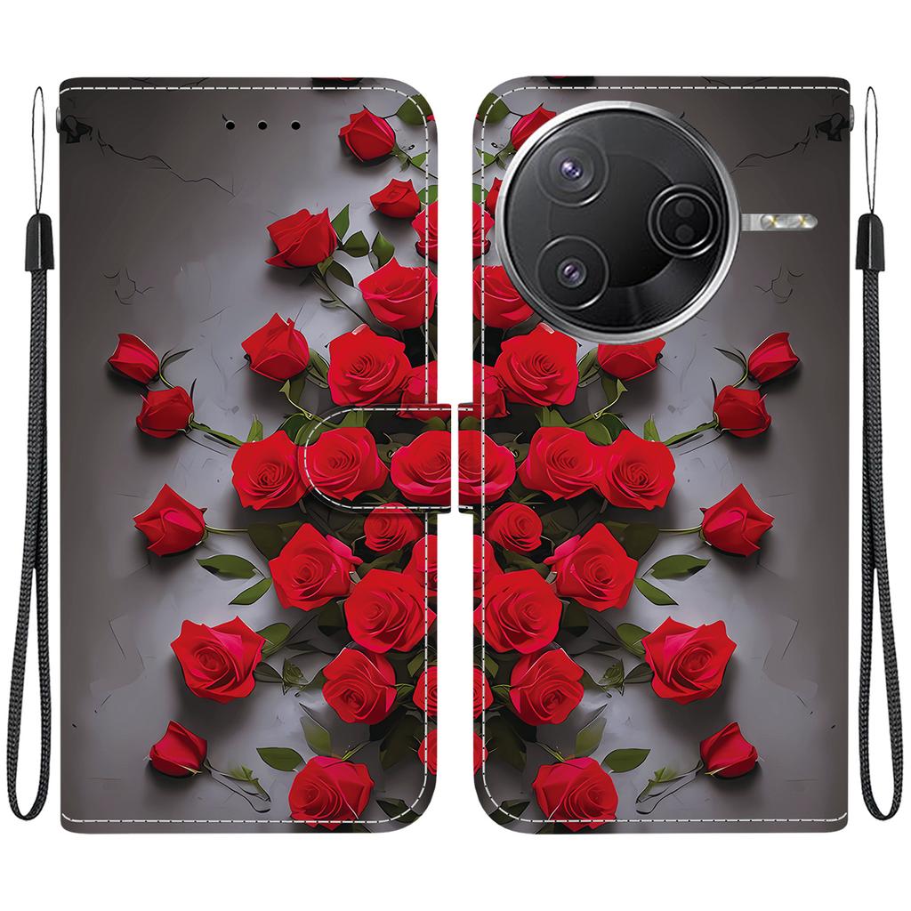 Handmade PU Leather Flip Case for Xiaomi Redmi K80 / K80 Pro Anti-Slip Shockproof Cover with Wrist Strap & Heart/Rose Cat Designs