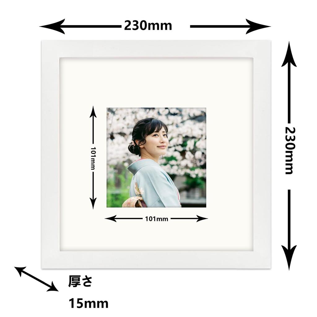 Set of 2 Wooden Square Photo Frames, 20x20mm, Wall-Mounted or Tabletop Use, with Matte Paper, White, Gift