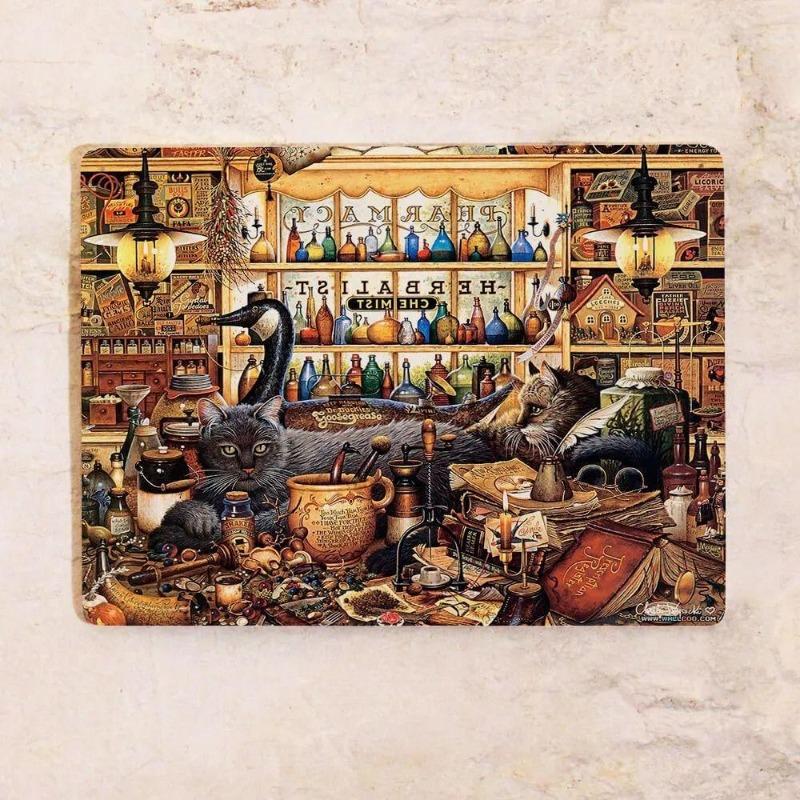 Cats by the Fireplace Metal Sign 20x30cm, Vintage Cozy Wall Art Decor