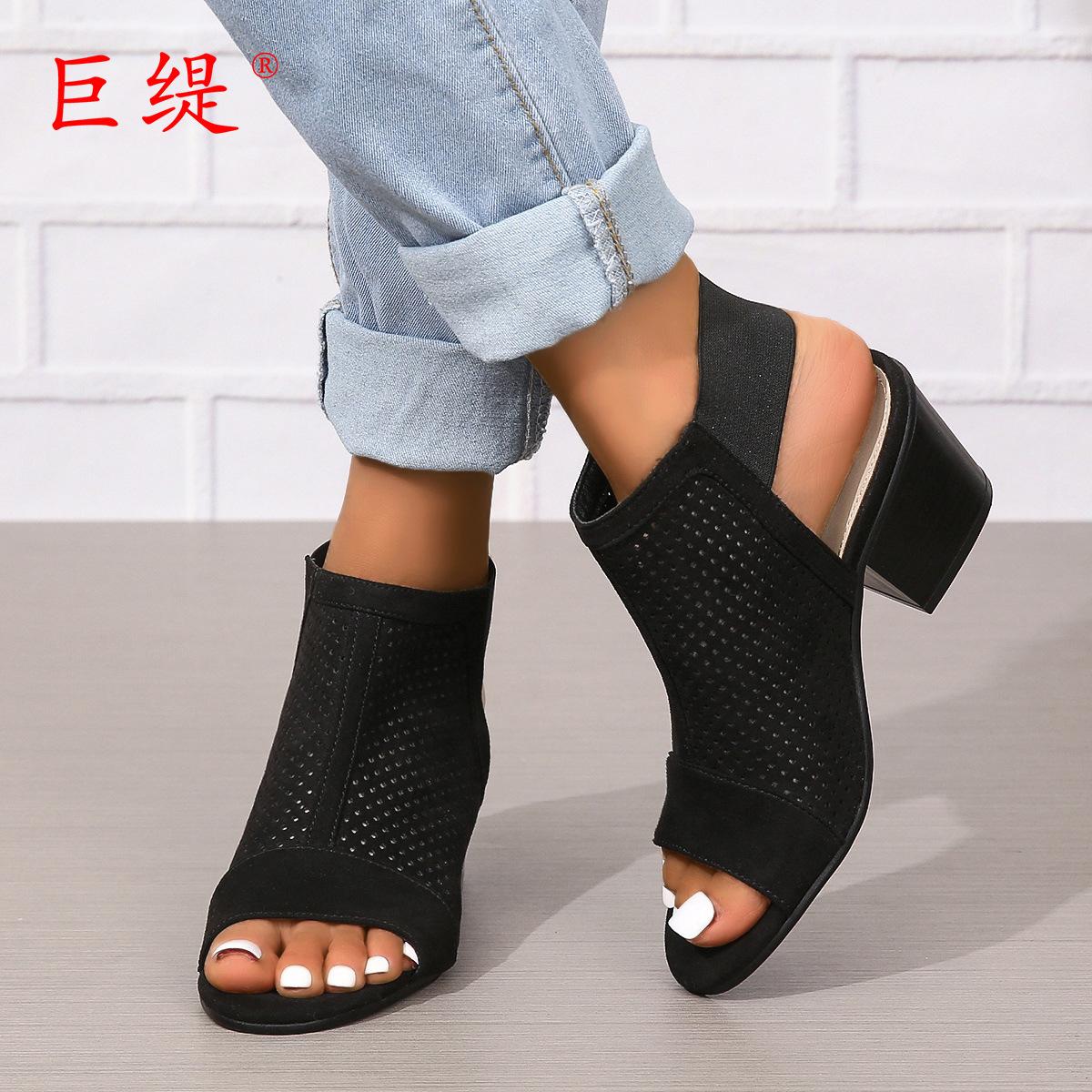 

Новые модные женские туфли большого размера с круглым носком на высоком каблуке, однотонные женские сандалии с одной педалью US size 5 чёрный